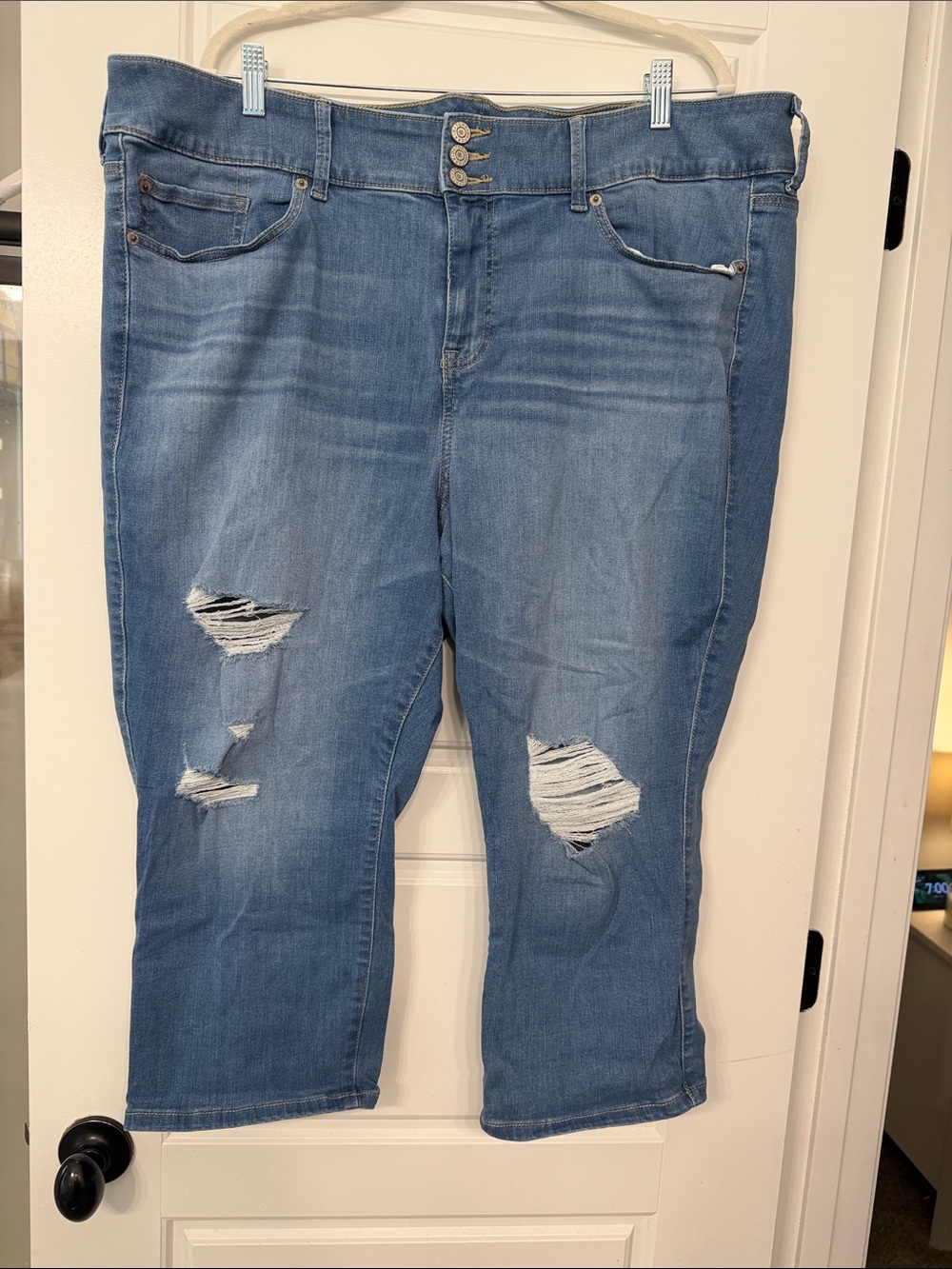 Plus-Size Light Blue Distressed Ankle Crop Jeans